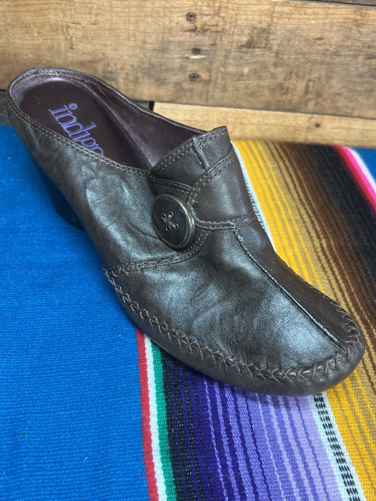 Clarks Indigo Brown Leather Slip on Heel Size 8.5