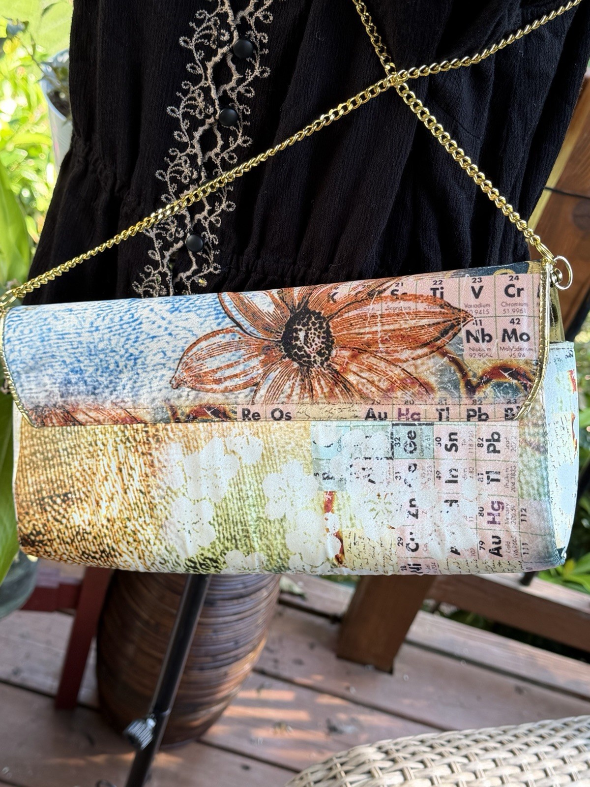 J. Renee Multicolor Floral Crossbody Flap Clutch Snap Close Gold Chain Strap
