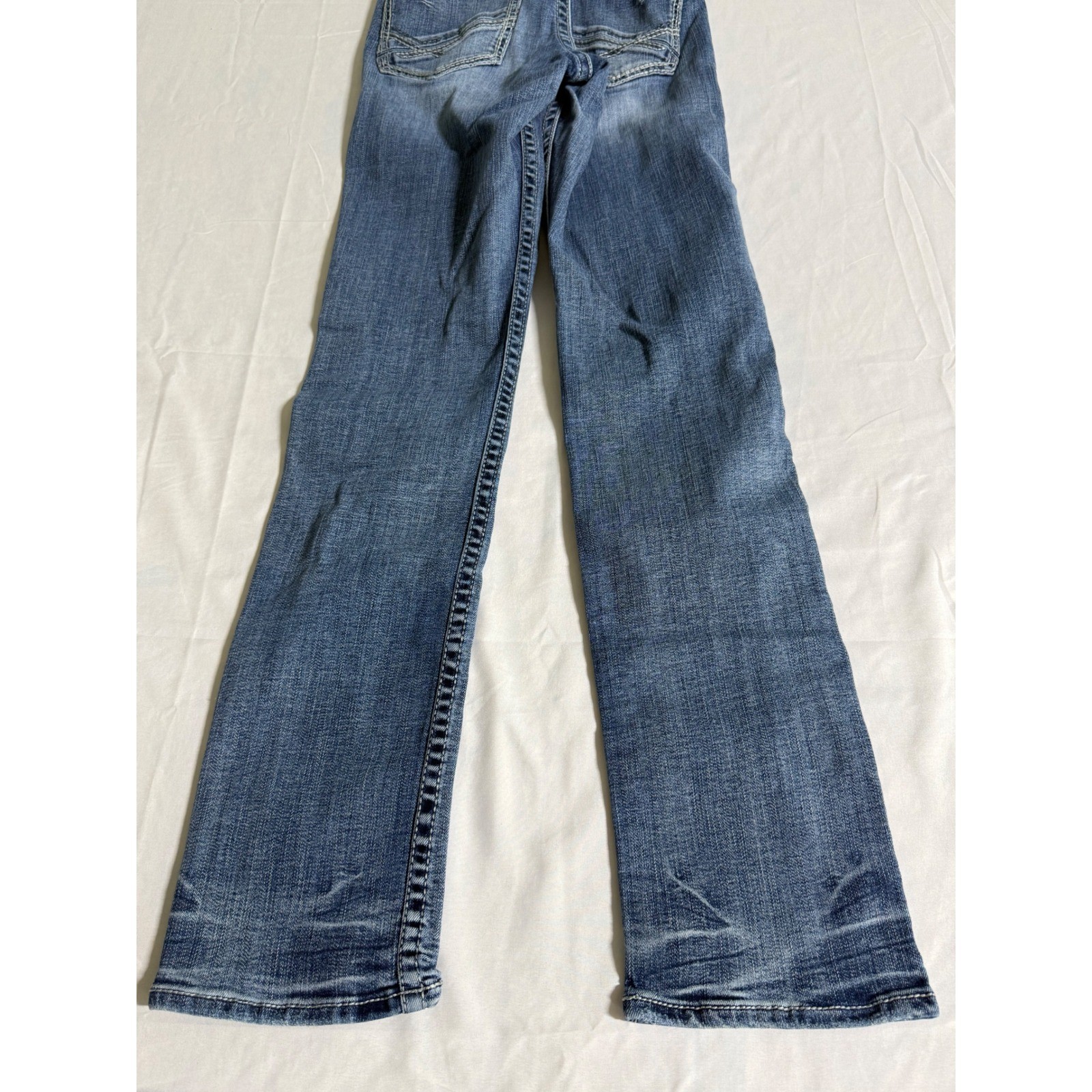 BKE Alec Straight Leg Jeans Womens 28×32 Medium Wash Distressed Contrast Stitch