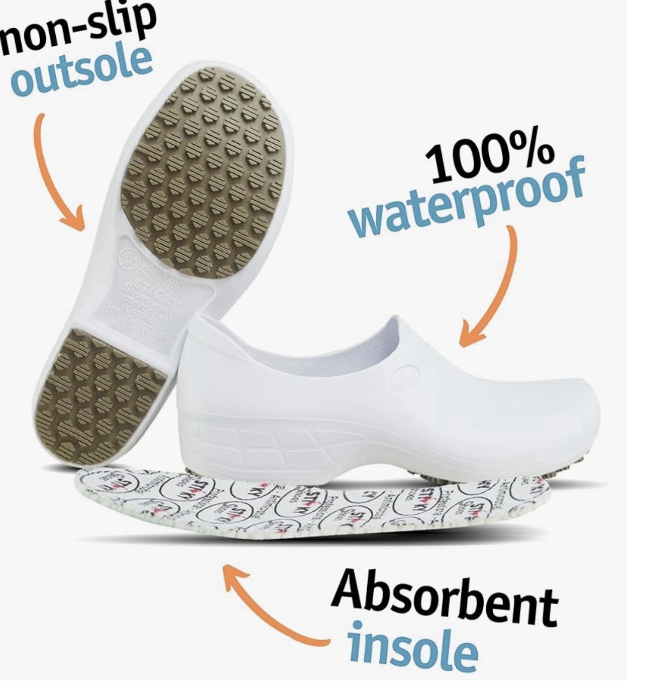 NEW STICKY (Brand) Waterproof Clogs, Removable Insole, White, Size US9