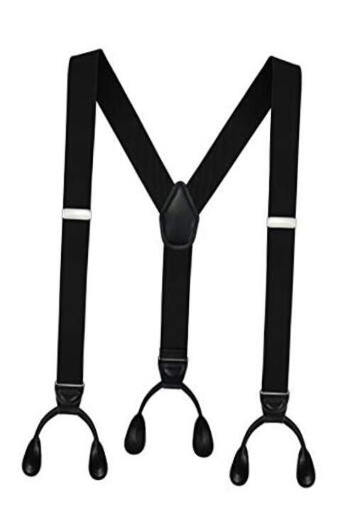 Men’s Y-Back 1.4 Inches Wide Button End Elastic Adjustable Suspenders Black