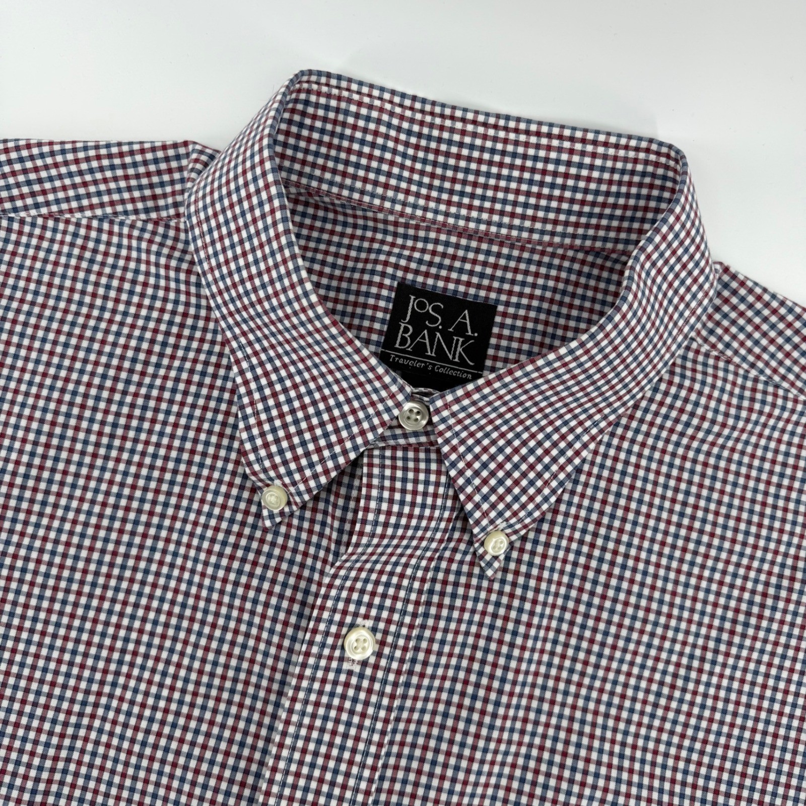 Jos. A. Bank Button Down Mens L Blue Red Gingham Traveler’s Collection SS Shirt