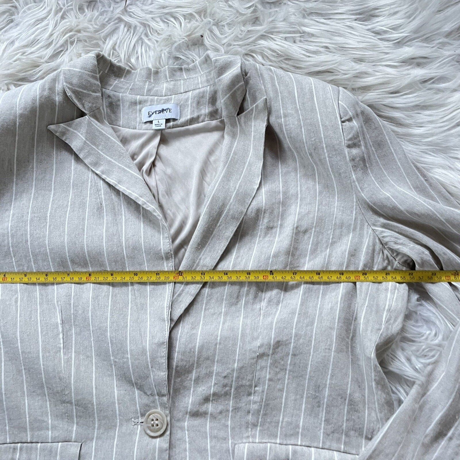 Evereve Clarkson Blazer Womens Large Linen Tan Pinstripe Office Academia Preppy