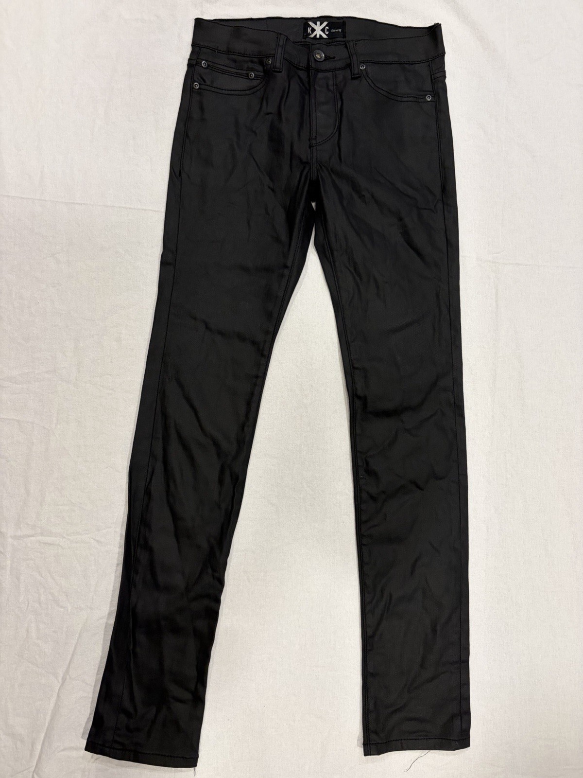 Kill City Black Waxed Denim Jeans Mens 28×30 Skinny Moto Biker Punk Excellent Co