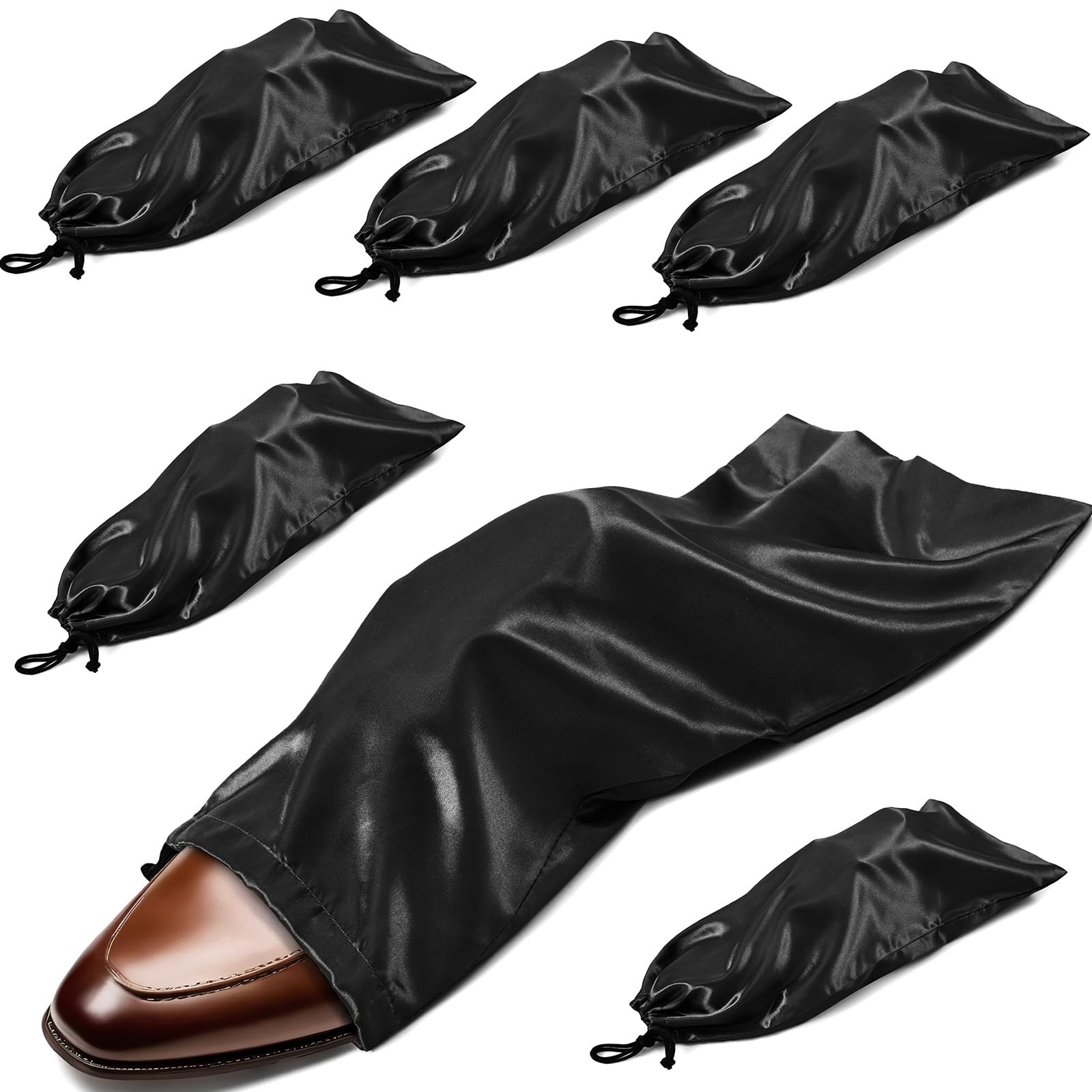 Ersmak 6 Pack Shoe Bags for Travel – Satin Bag with 17.7 x 7.9 In, Black