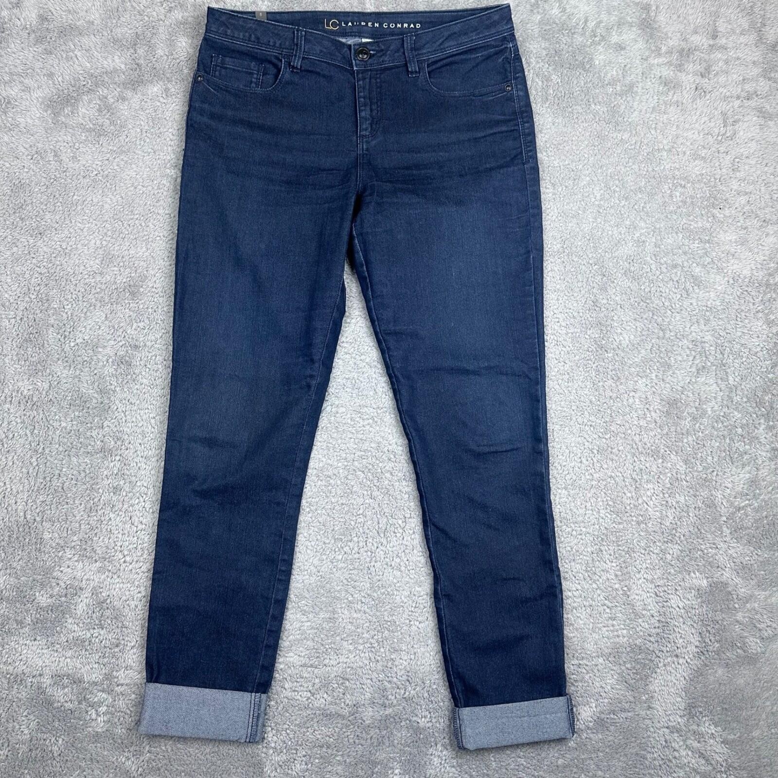 LC Lauren Conrad Skinny Jeans Womens 8 Blue Dark Wash Cuffed Stretch Mid Rise