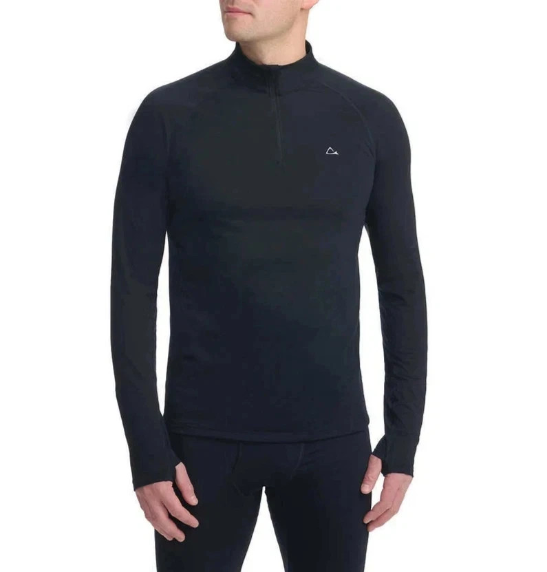 Paradox Men’s 1/4 Zip Merino Blend Performance Base Layer Top, Black