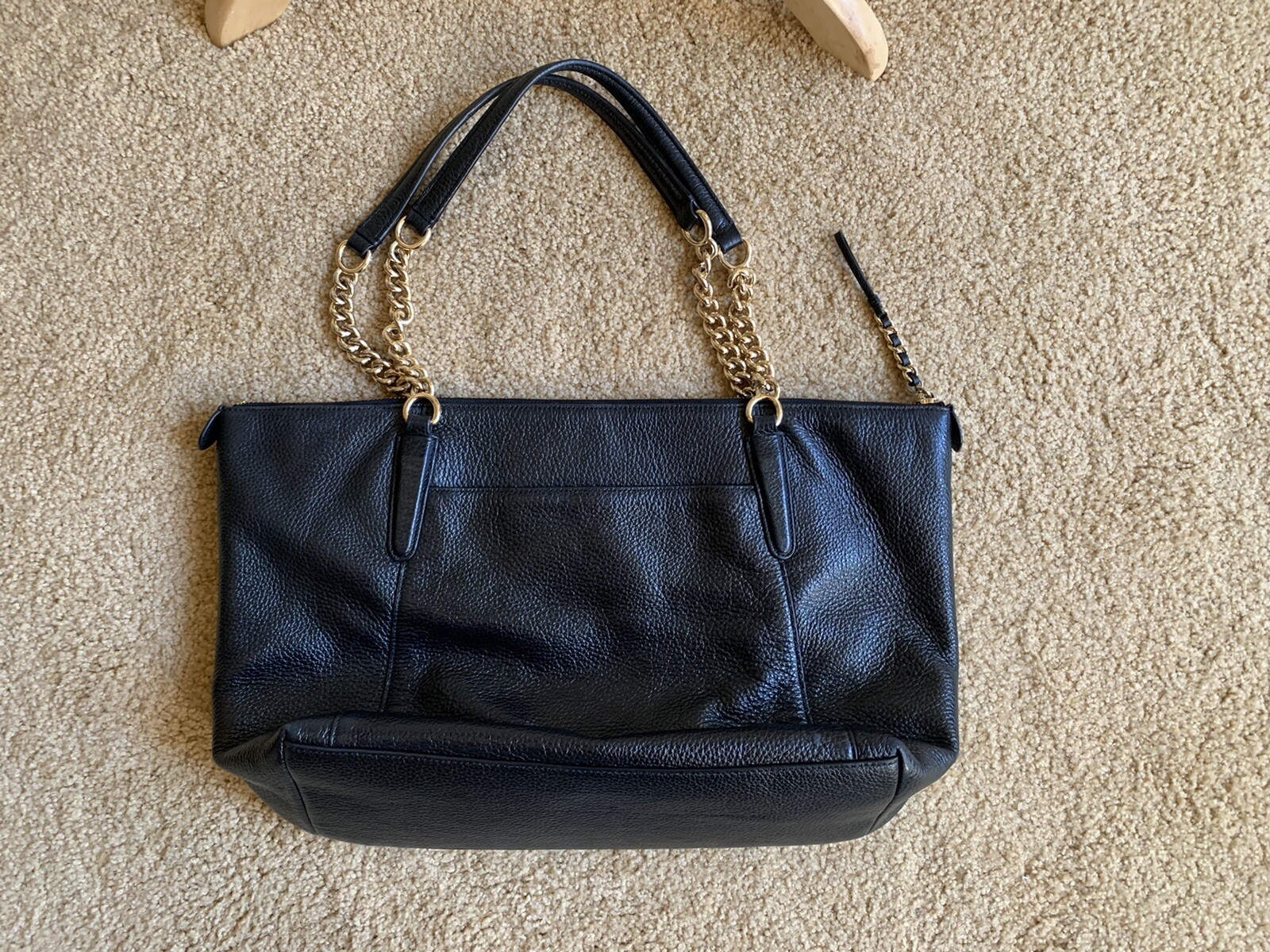 COACH F2221 Black Pebbled Leather AVA Chain Tote Shoulder Bag Gold Hardware EUC