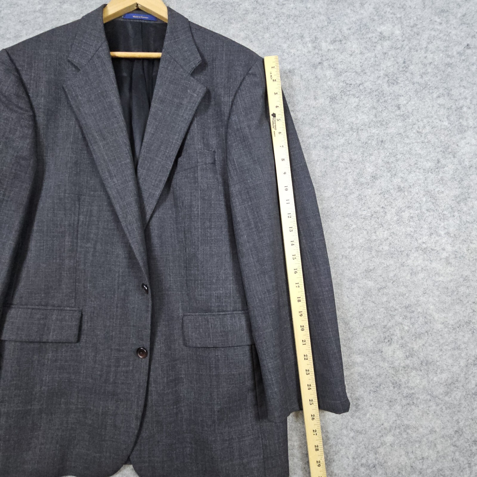 Chaps Ralph Lauren Men’s Blazer Size 44R Dark Gray Windowpane 100% Wool 2-Button