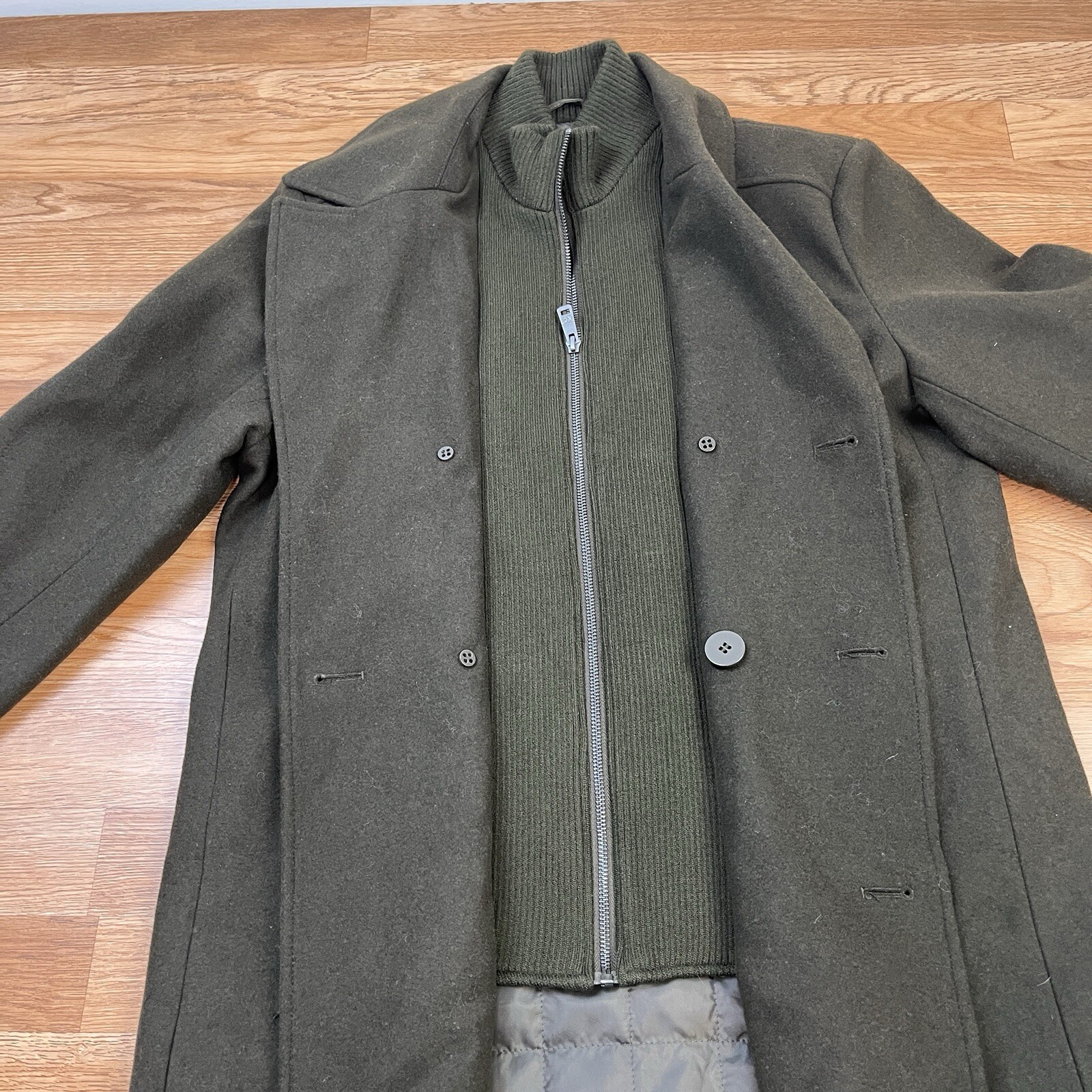 Kenneth Cole Men’s Double Breasted Wool Blend Peacoat Olive Medium NEW