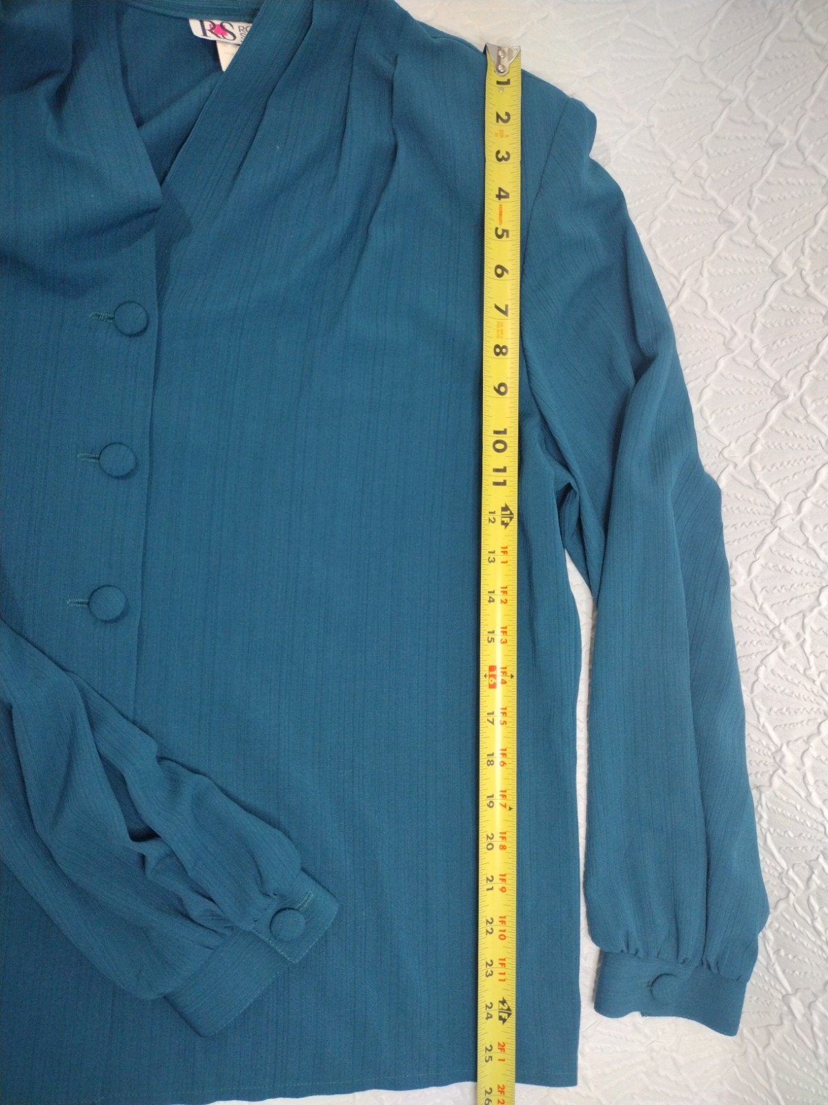 Robbie Sport Button Up Shirt Womens Sz 16 Dark Turquoise Shoulder Pads USA Made