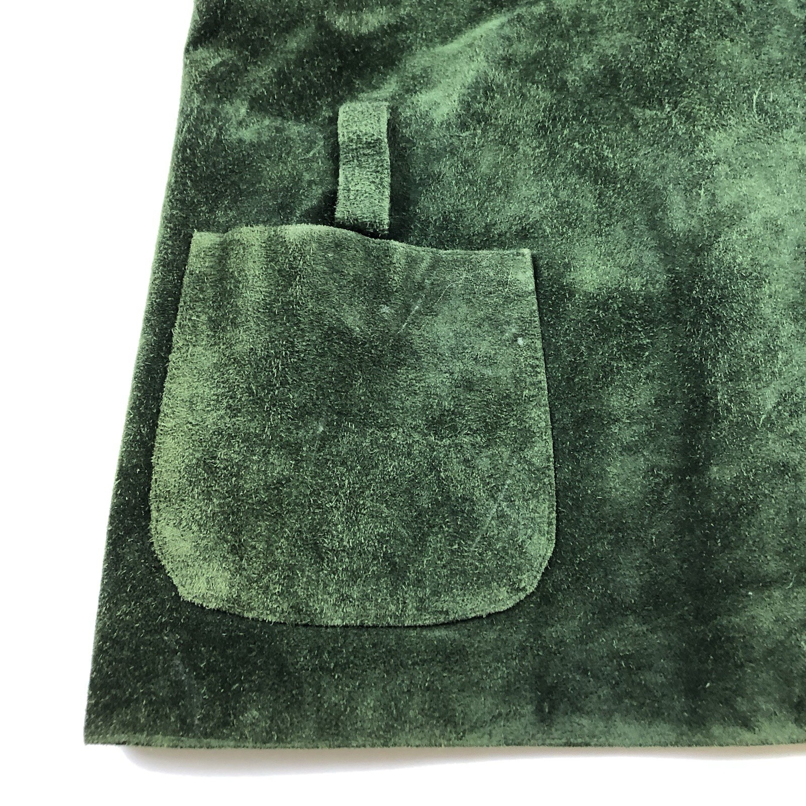 Anne Klein Vintage Green Suede Leather Mod Shift Dress Size 12 60s 70s Pockets