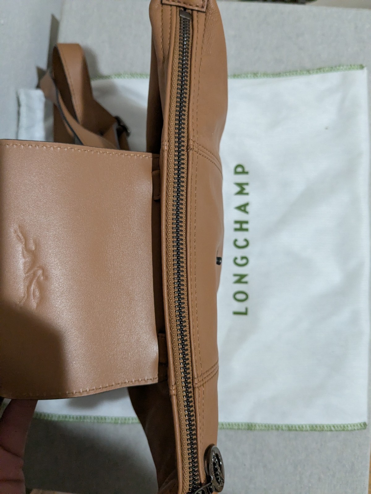 Longchamp Top Handle Backpack (tan leather)
