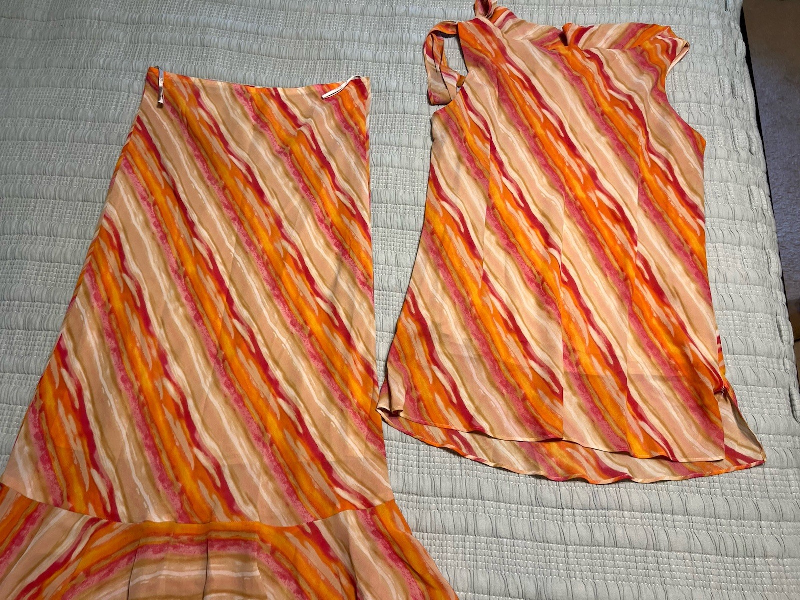 VTG Y2K Dress U By Sharon Two Piece Handkerchief Hem Flowy Orange Dress Size 16