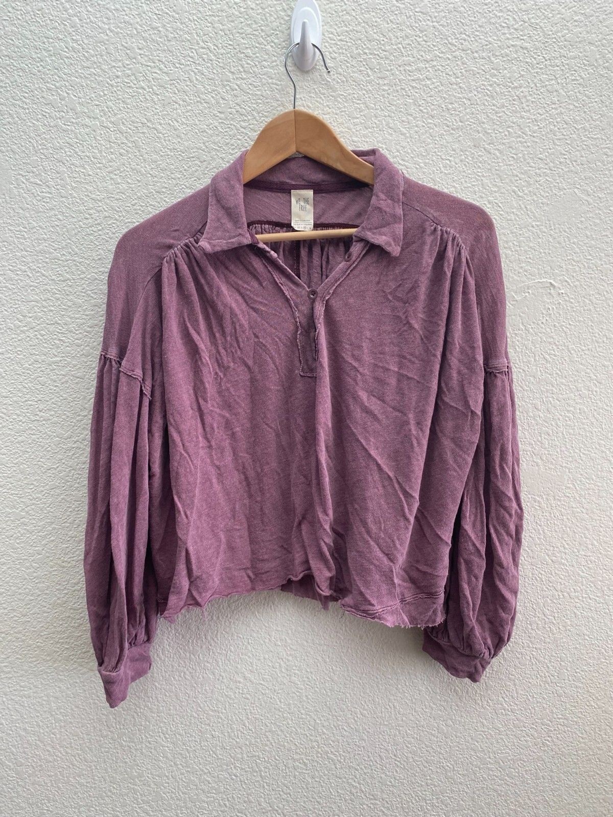 Free People Rush Hour Peasant Blouse Top OB872332 Mulberrry Medium Raw Hem