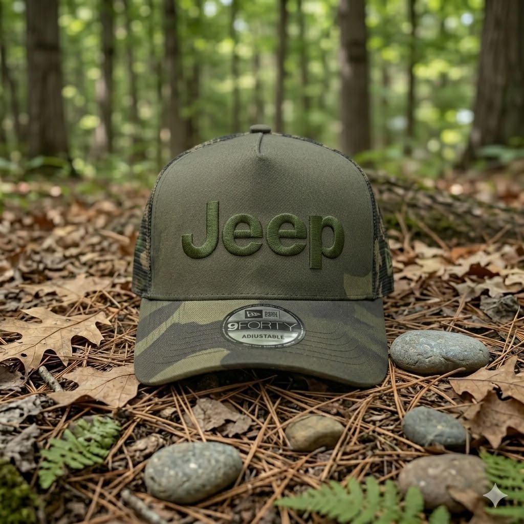 Jeep Logo Camo Trucker Hat Camouflage Mesh Back Flat Embroidered Adjustable Cap