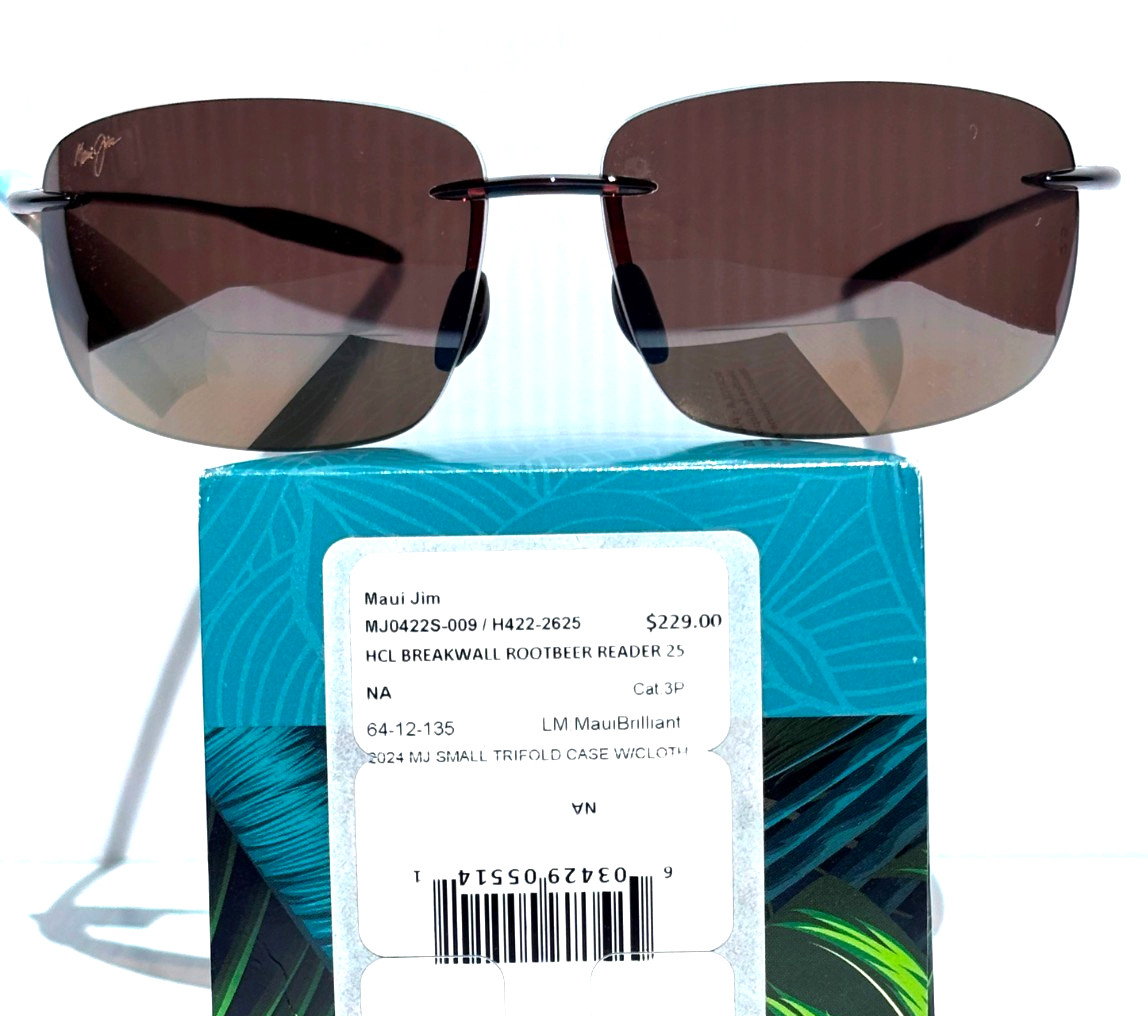 Maui Jim BREAKWALL Rootbeer POLARIZED HCL Bronze 2.5 READER Sunglass H422-2625