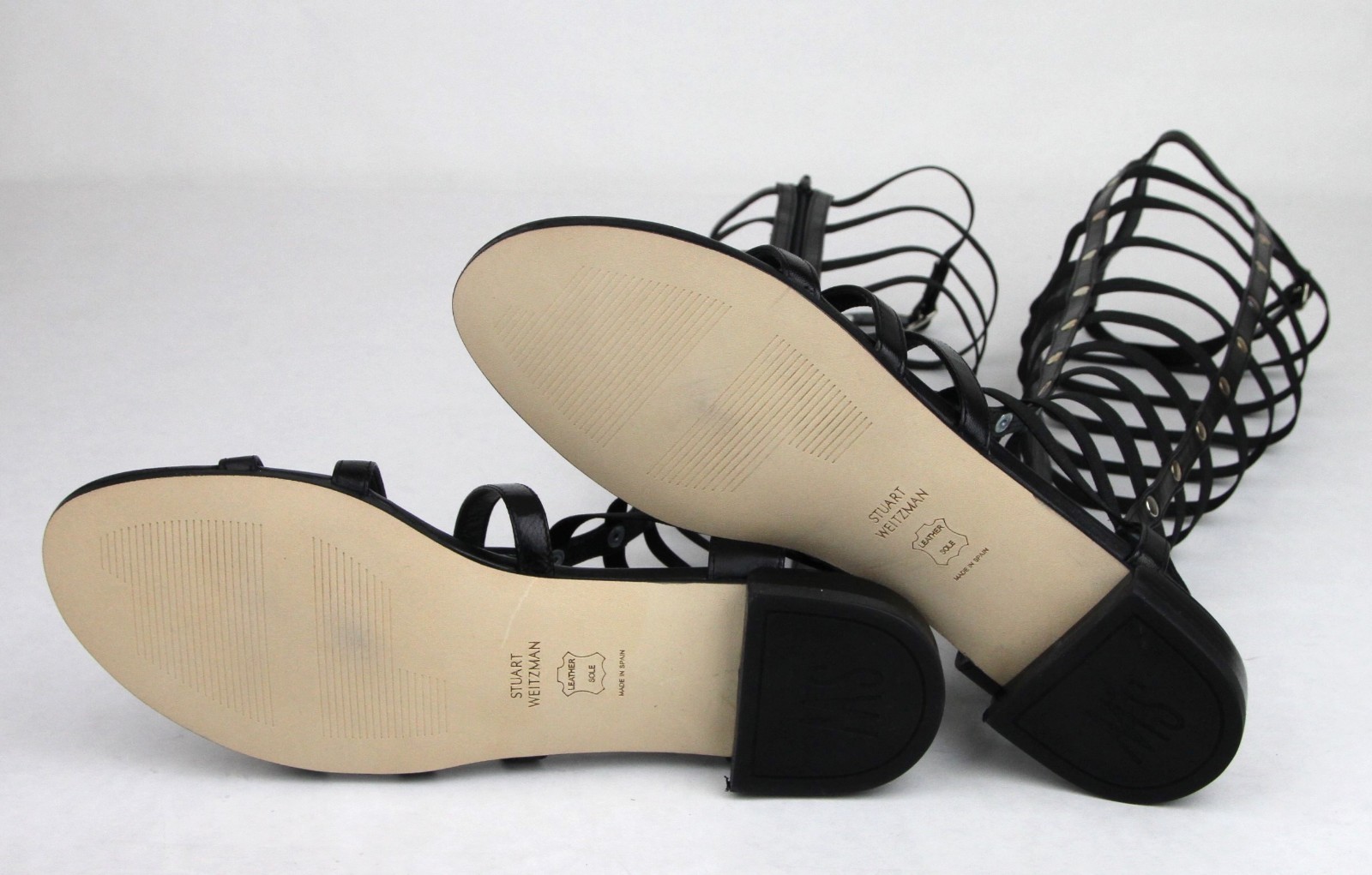 $525 New Stuart Weitzman Black Nappa Leather Elastic Stretch Gladiator Boots
