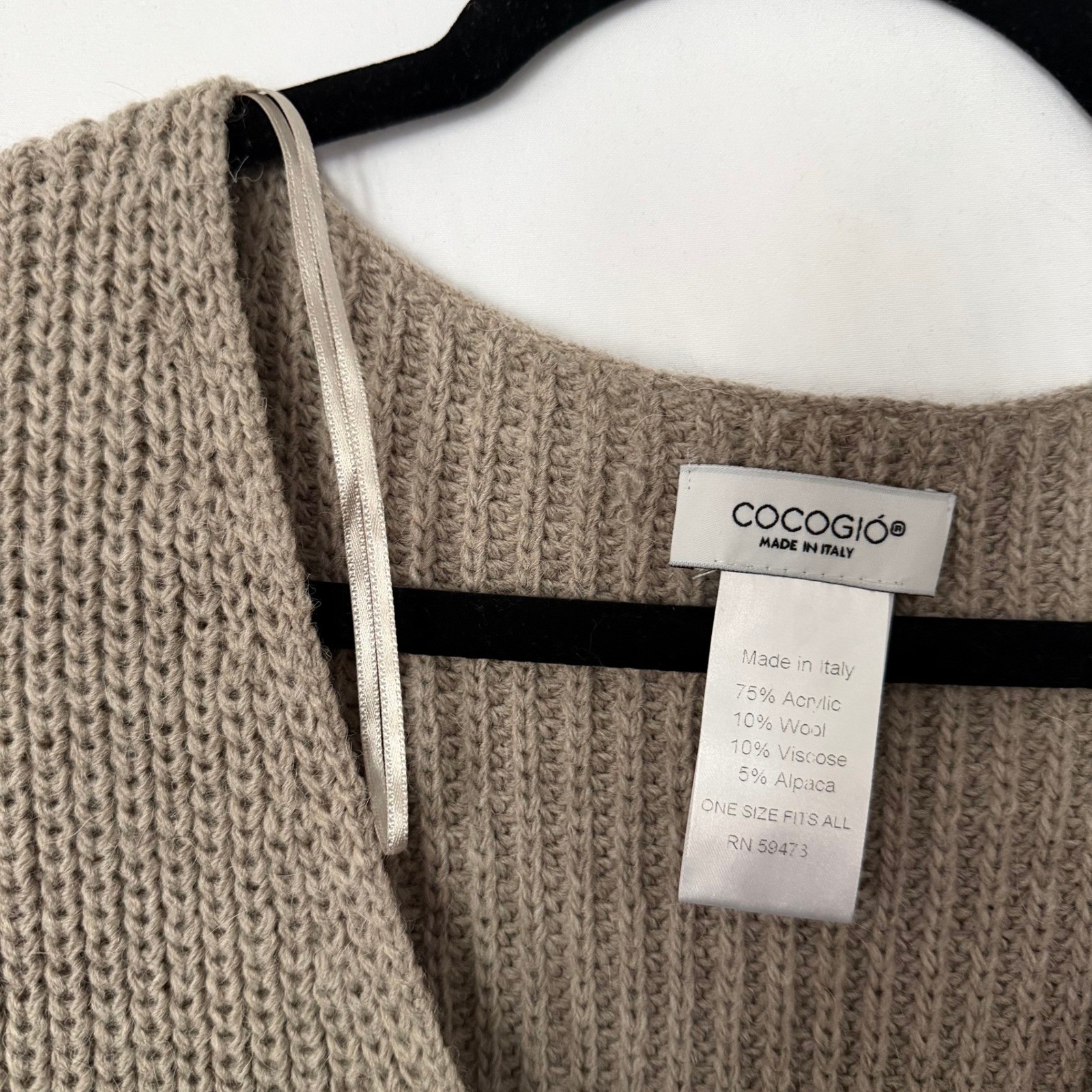 Cocogio Ribbed Knit Womens OS Taupe Sweater Vest Made in Italy Wool Alpaca Blend