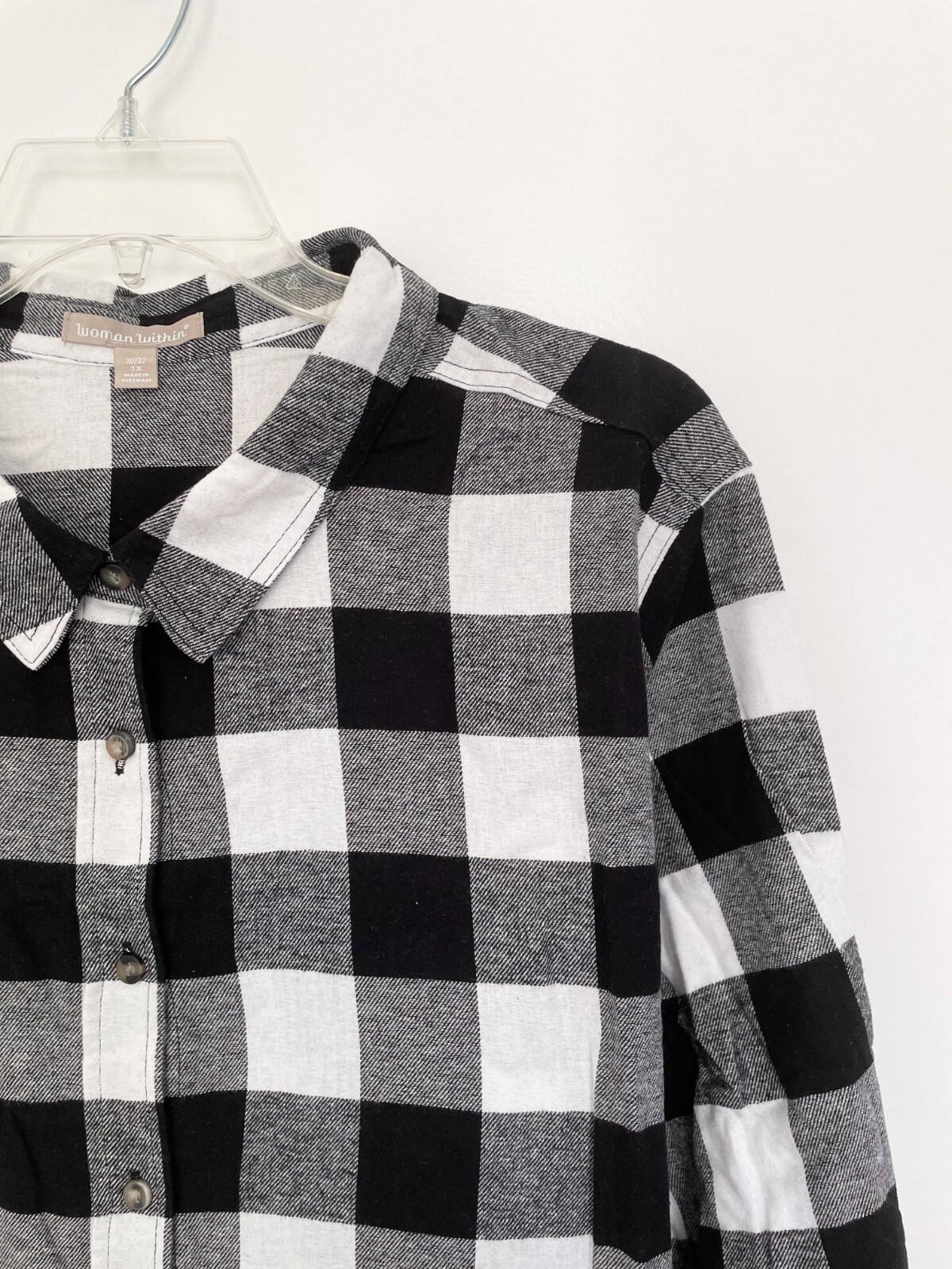 Women’s PLUS SIZE 3X 4X 5X 30/32 34/36 38/40 COTTON Plaid Flannel Shirt Top B&W