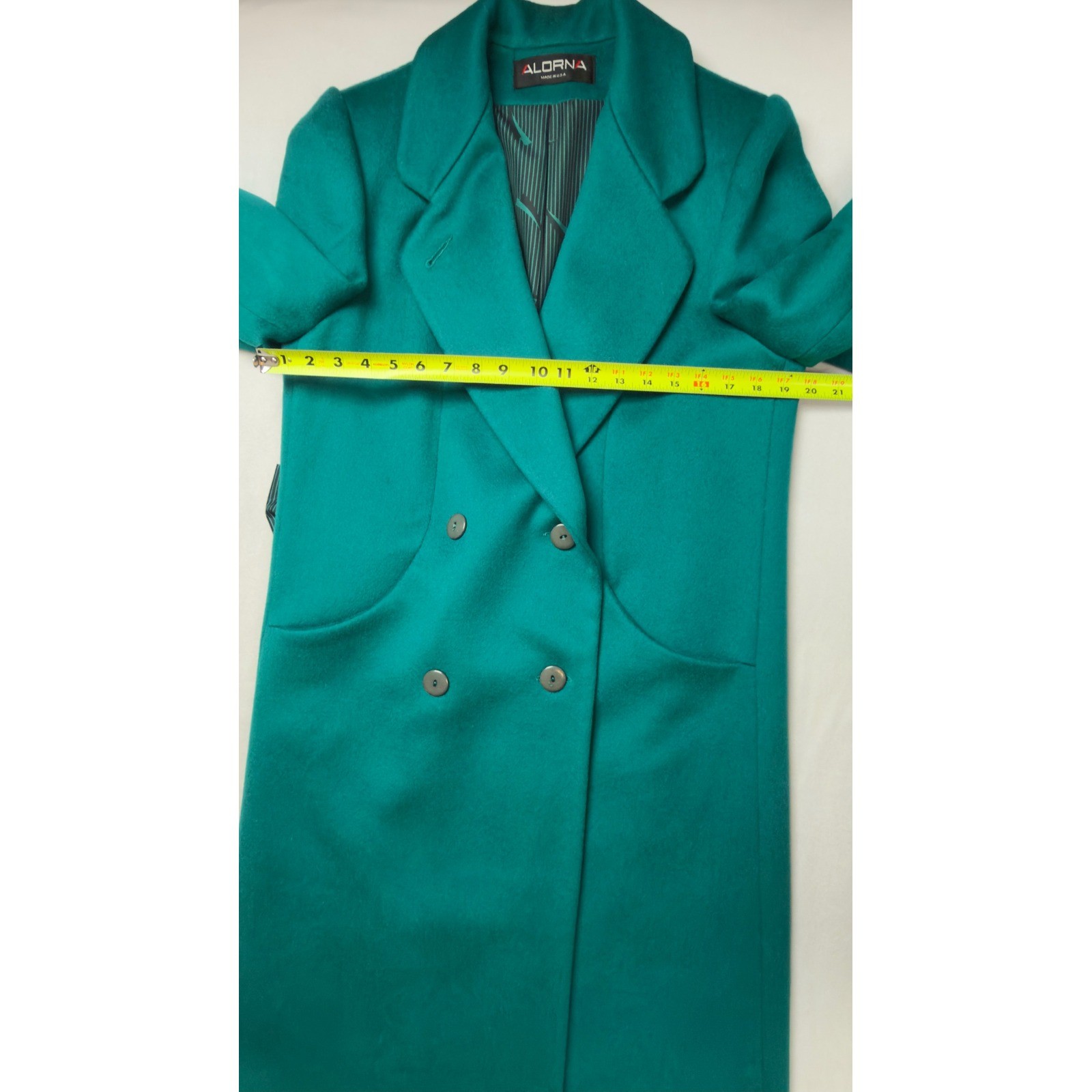 ALORNA Forstmann Wool Teal Long Trench Coat Women’s Double Breasted Tailored