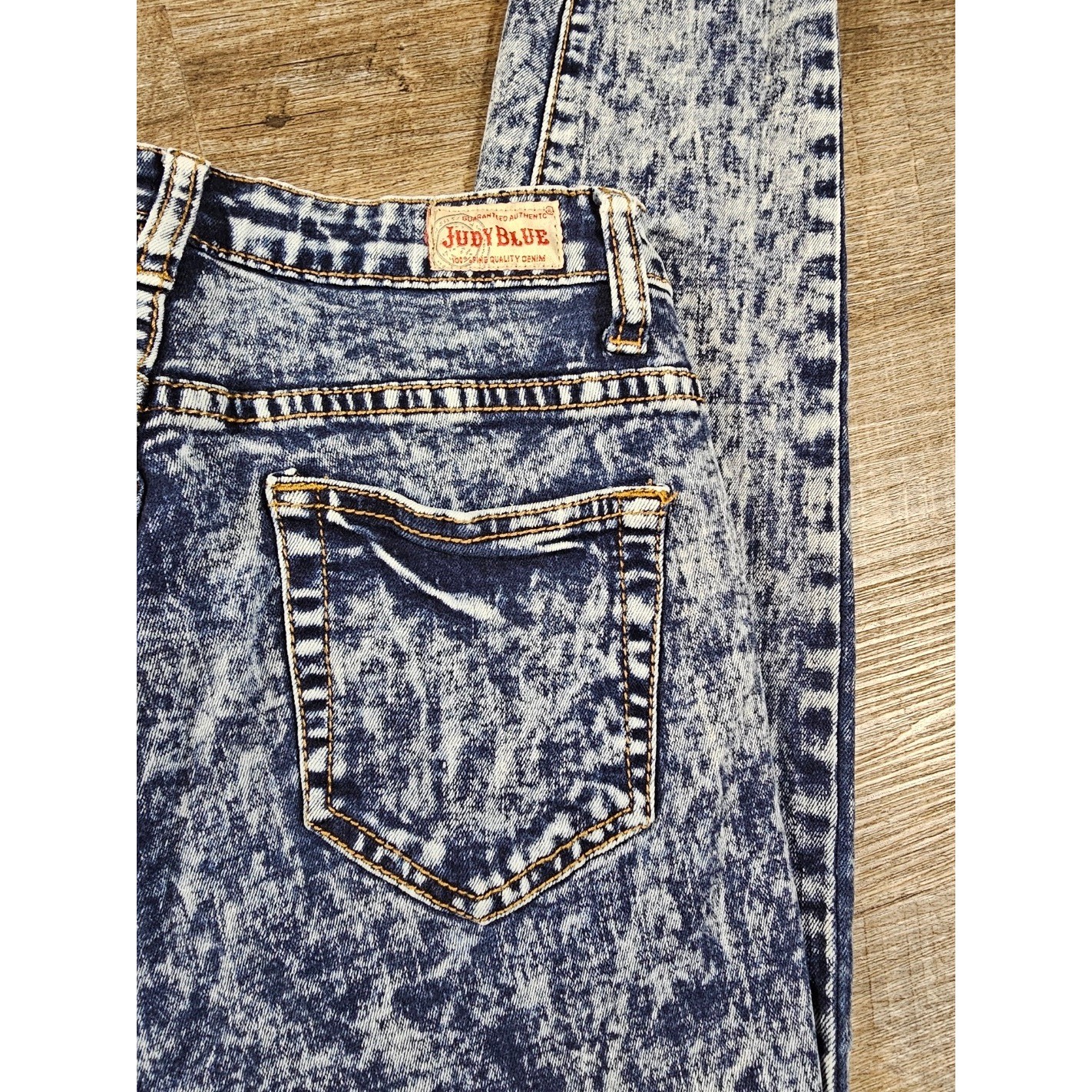 Judy Blue Acid Wash High Waisted Skinny Jeans Blue White Raw Hem Size 5