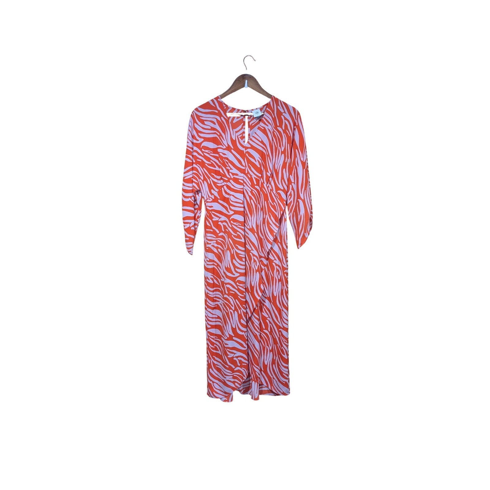 Cabi Zebra Print Midi Dress Red Lavender Faux Wrap Tulip Hem 5795 Womens Small