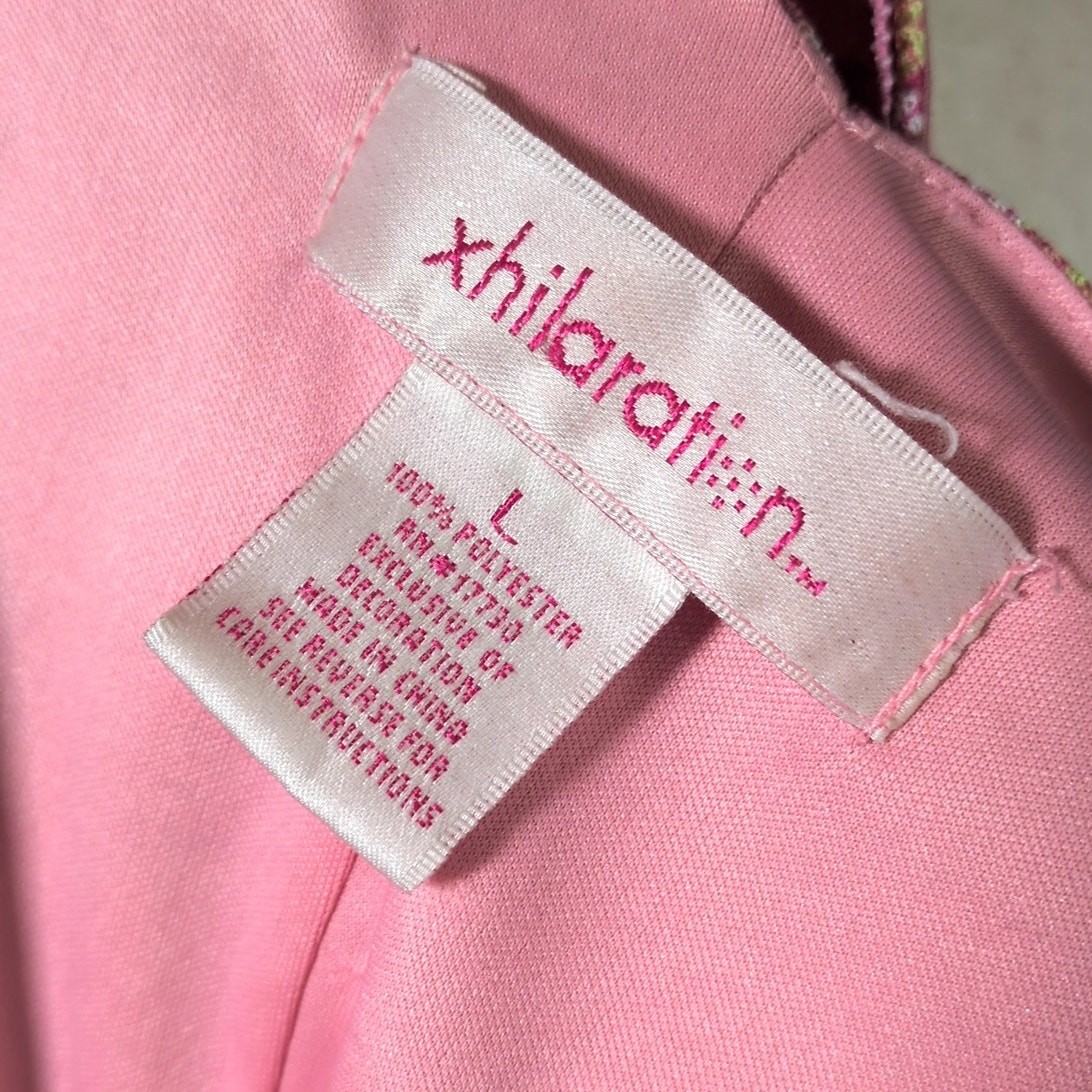Vintage Y2K Xhilaration Sequin Surplice V-Neck Pink Multi Pattern Dress Sz Large