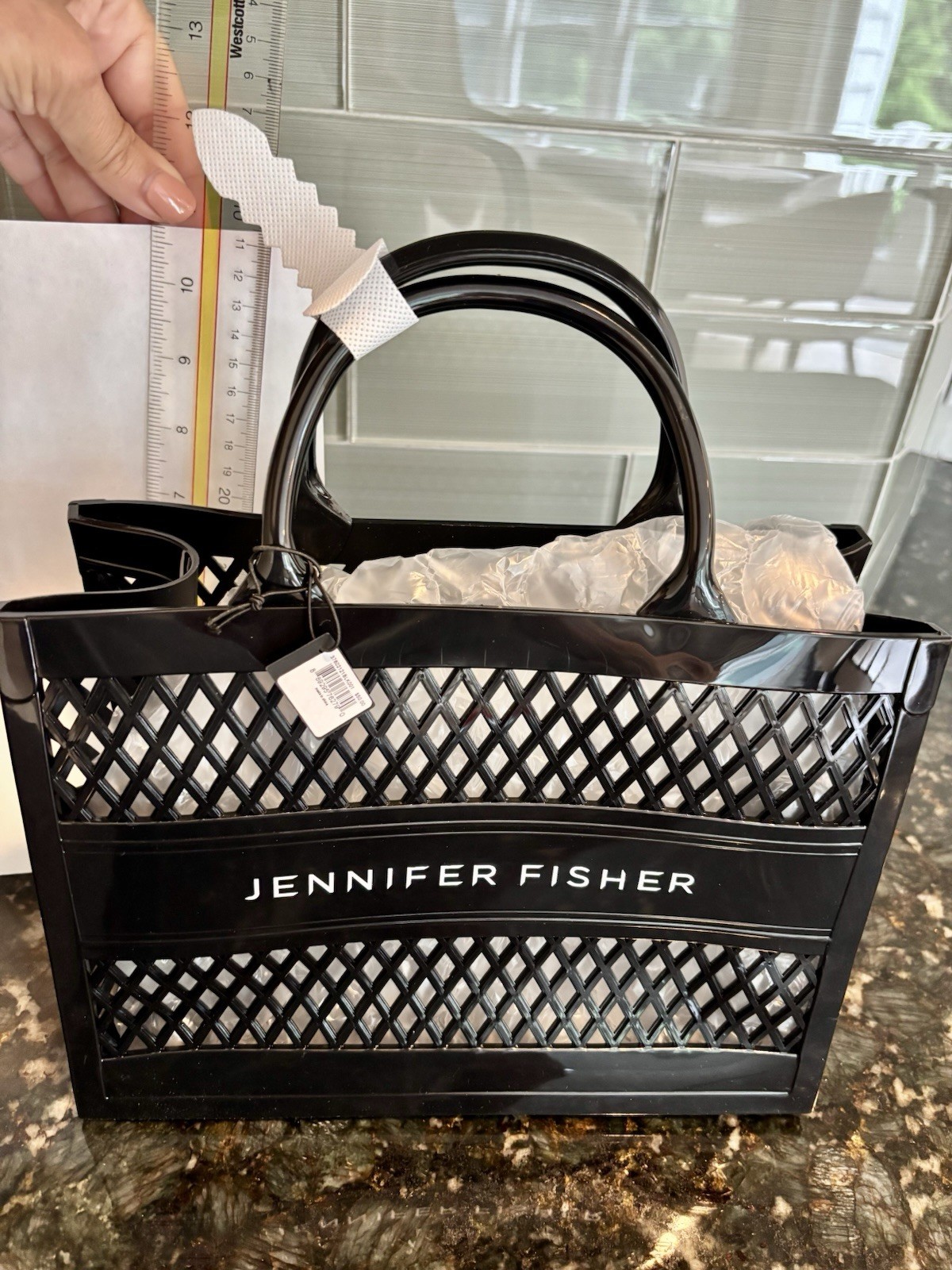 Jennifer Fisher Jelly Tote Bag NWT NIP Black Mesh PVC Beach Pool Summer Shopper