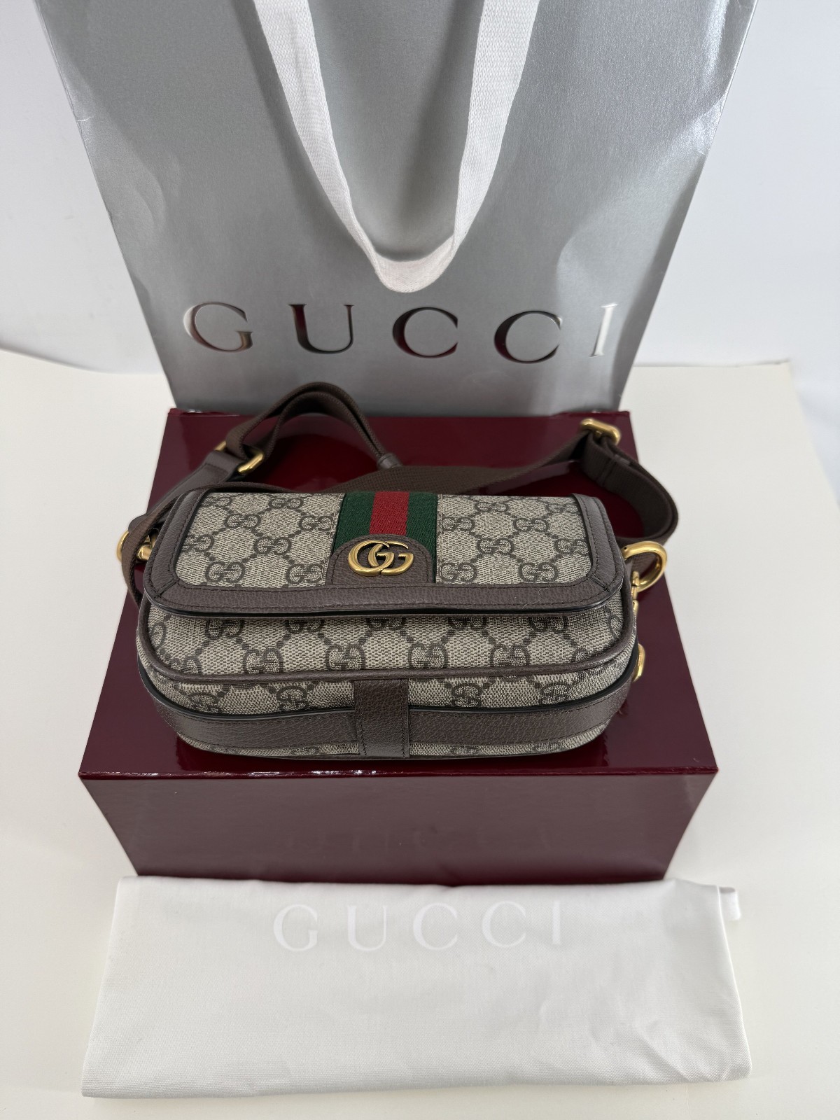 Gucci Ophidia Super GG Supreme Monogram Crossbody Shoulder Bag Box