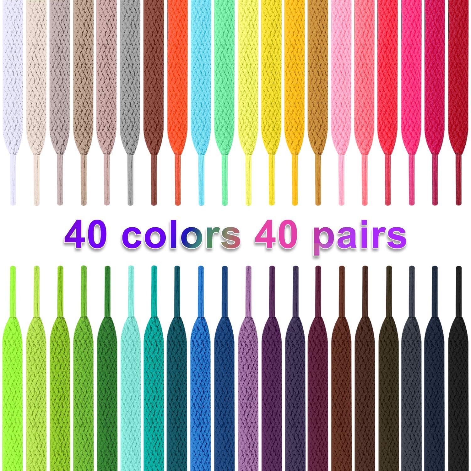 BQTQ 40 Pairs Colored Shoe laces Flat Shoelaces 28 inches, Multicolor
