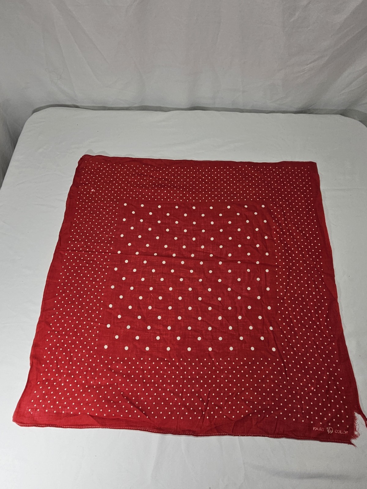 Vintage Fast Color Elephant Trunk Down Red Polka Dot Scarf Bandana 15″ x 16″
