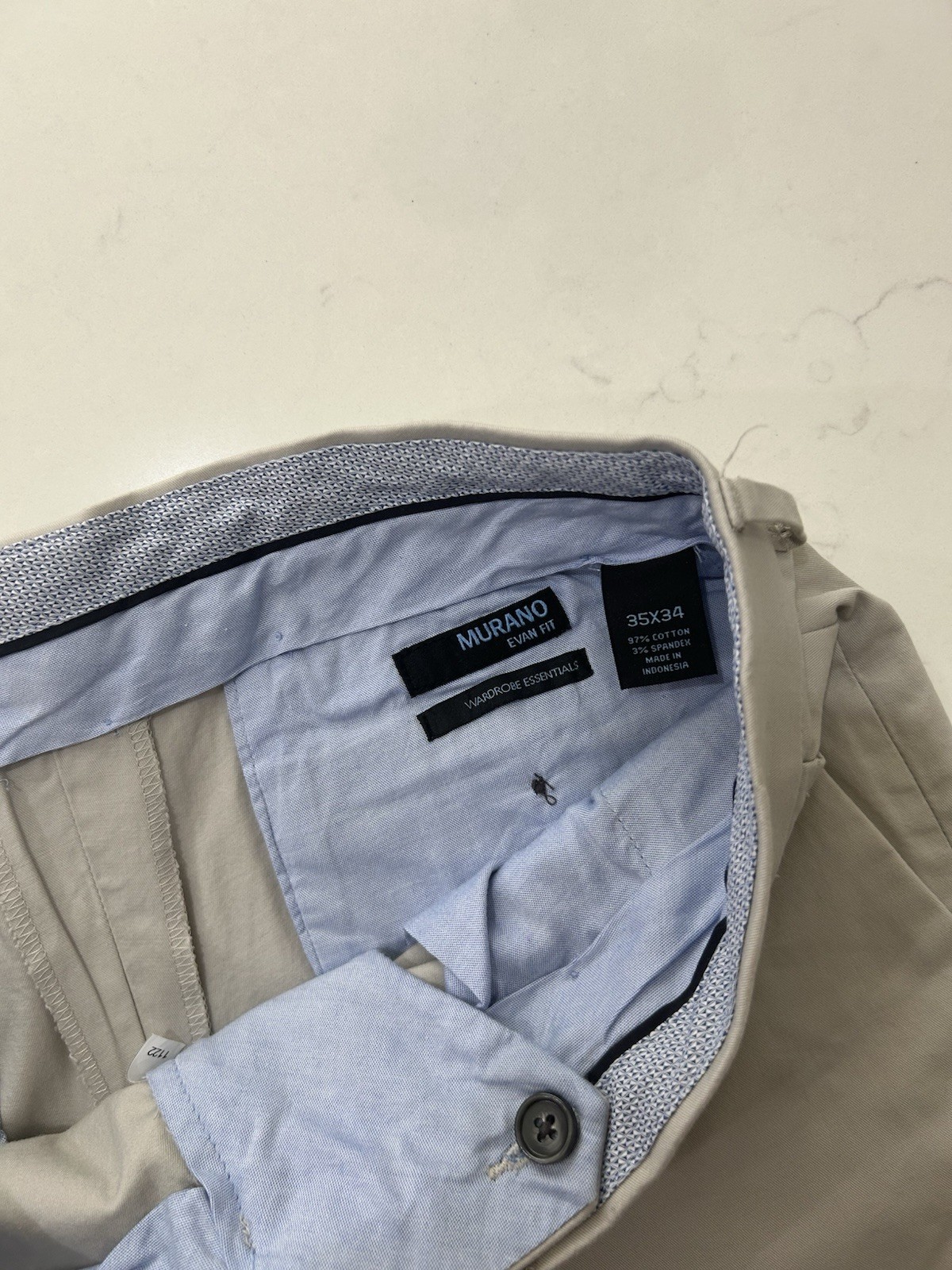 Murano Men Chino Pants 35×34 Beige Gray Flat Front Stretch Casual Trousers Khaki