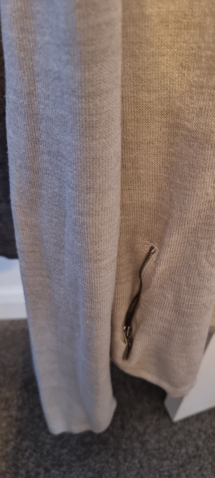 M&S Collection Oatmeal Beige Fine Knit Open Front Cardigan with Zip Details