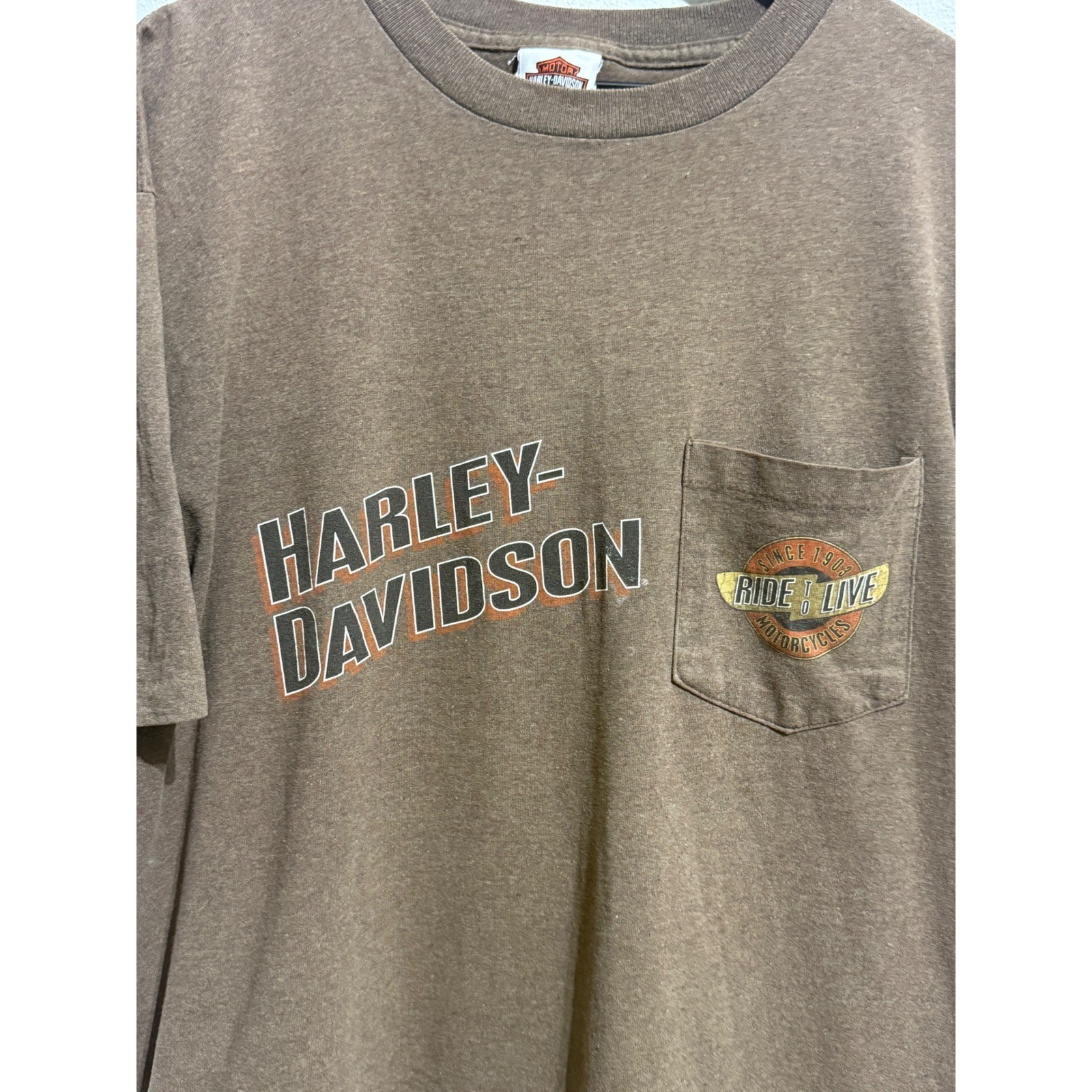Harley Davidson Smoky Mountain Dragon Pocket T-Shirt Brown Mens XL 2007 USA Made