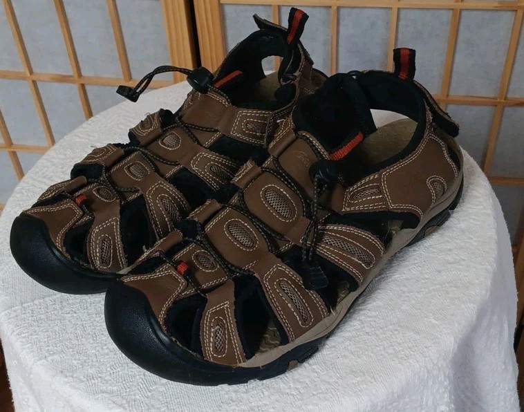 Eddie Bauer Mens Brown Leather And Man Made Tommy Summer Sandal Size 10