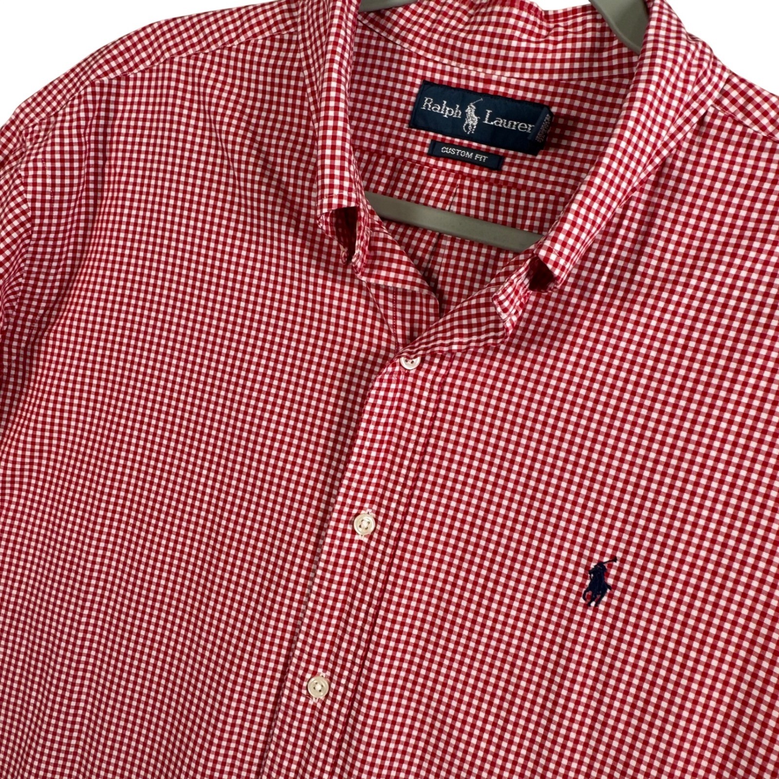 Ralph Lauren Button Down Shirt Men XXL Red Gingham Custom Fit Cotton Long Sleeve