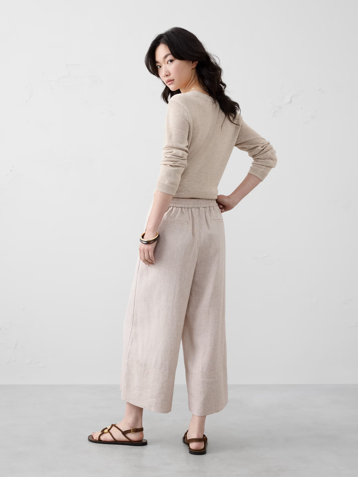 BANANA REPUBLIC NAVY ANYDAY WIDE-LEG HIGH-RISE LINEN-BLEND CROPPED PANT SZ M NEW
