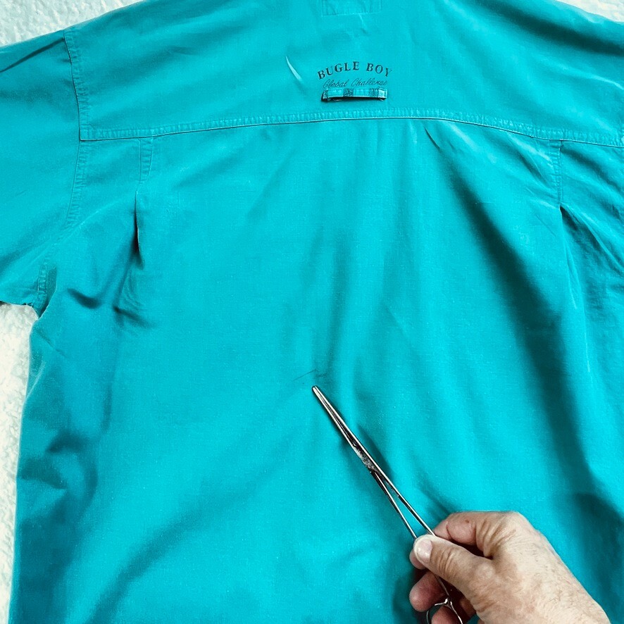 Rare Vtg 90s Bugle Boy Global Challenge Shirt Mens Sz Med. Teal Chambray Cotton