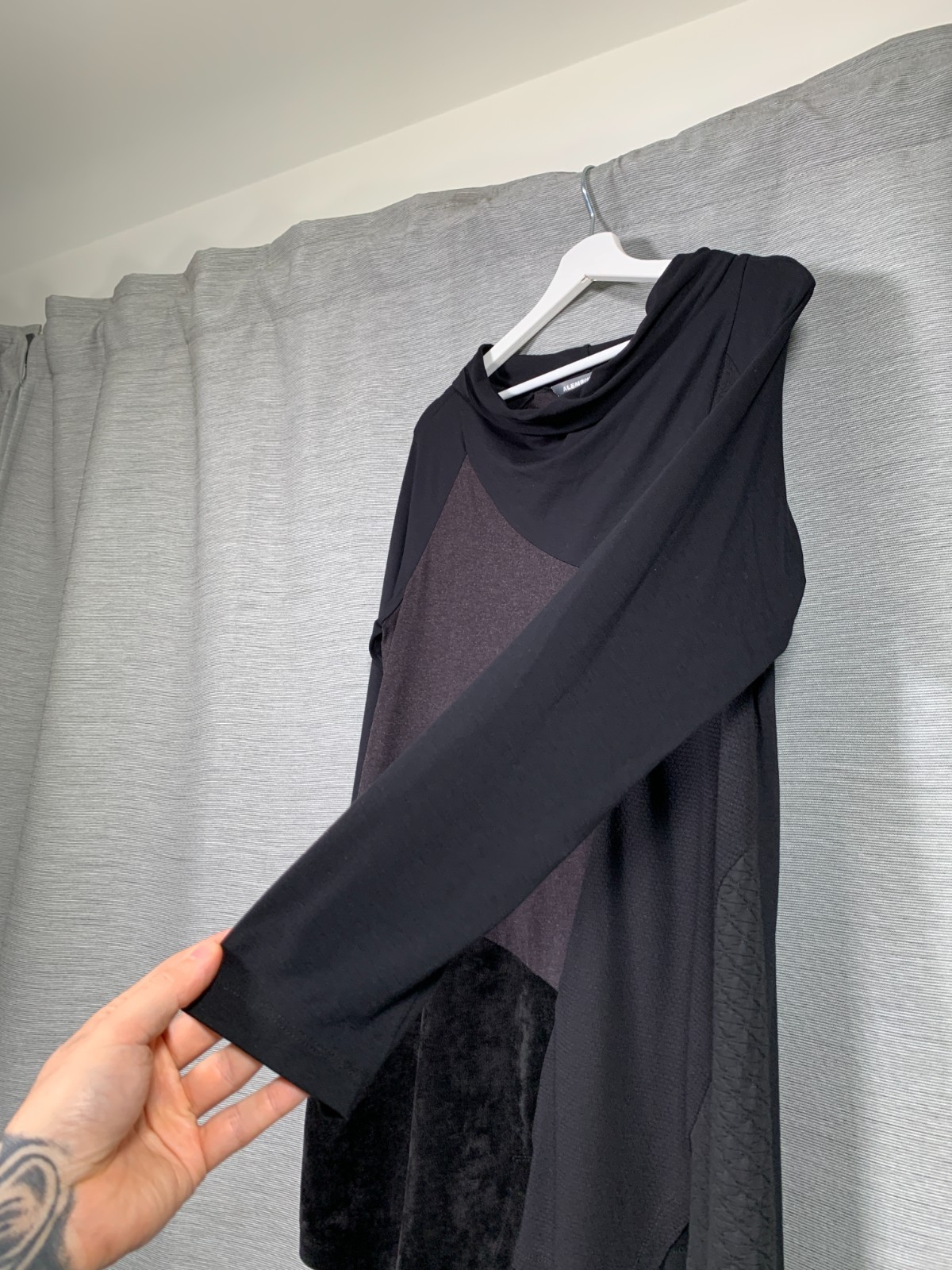 Alembika Tunic Top Size UK14 Black Asymmetric Cowl Stretch Jersey Lagenlook Arty