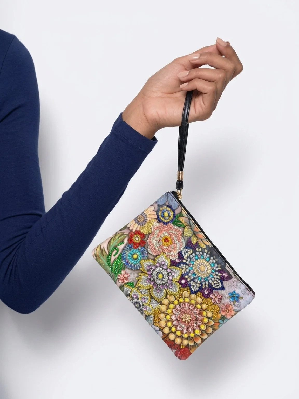 Diamond Art Rhinestone Vinyl Zippered Clutch