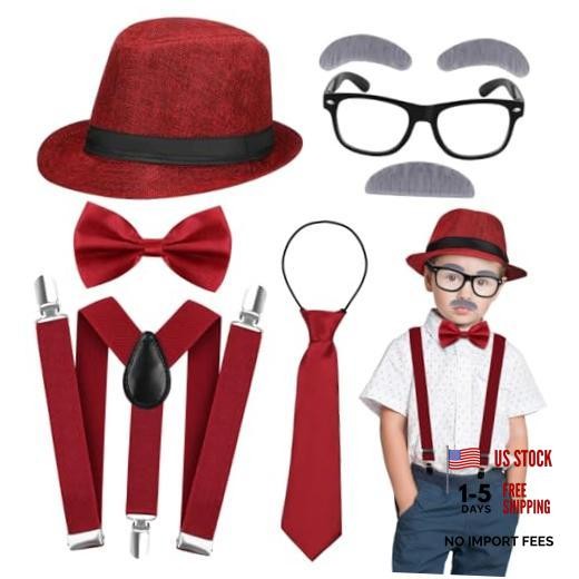 6 Pcs 100 Days of School Costume for Boys Old Man Costume for Kids Grandpa Wine