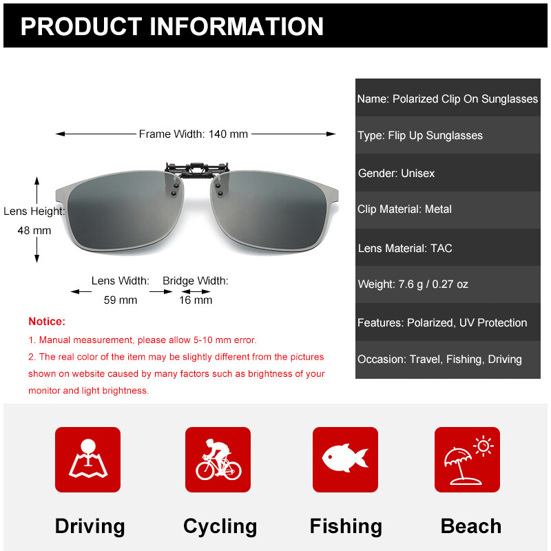 Polarized Clip on Sunglasses Over Prescription Glasses Lightweight Rimless Clips