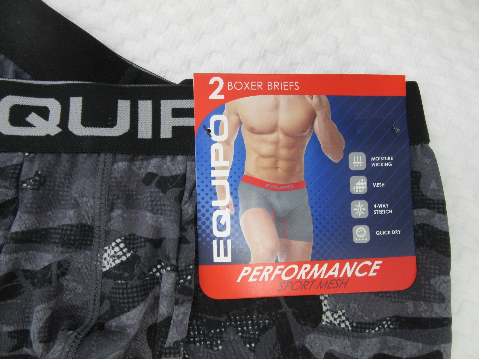 New set of 2 EQUIPO performance sport mesh BOXER BRIEFS GRAY camo print SMALL