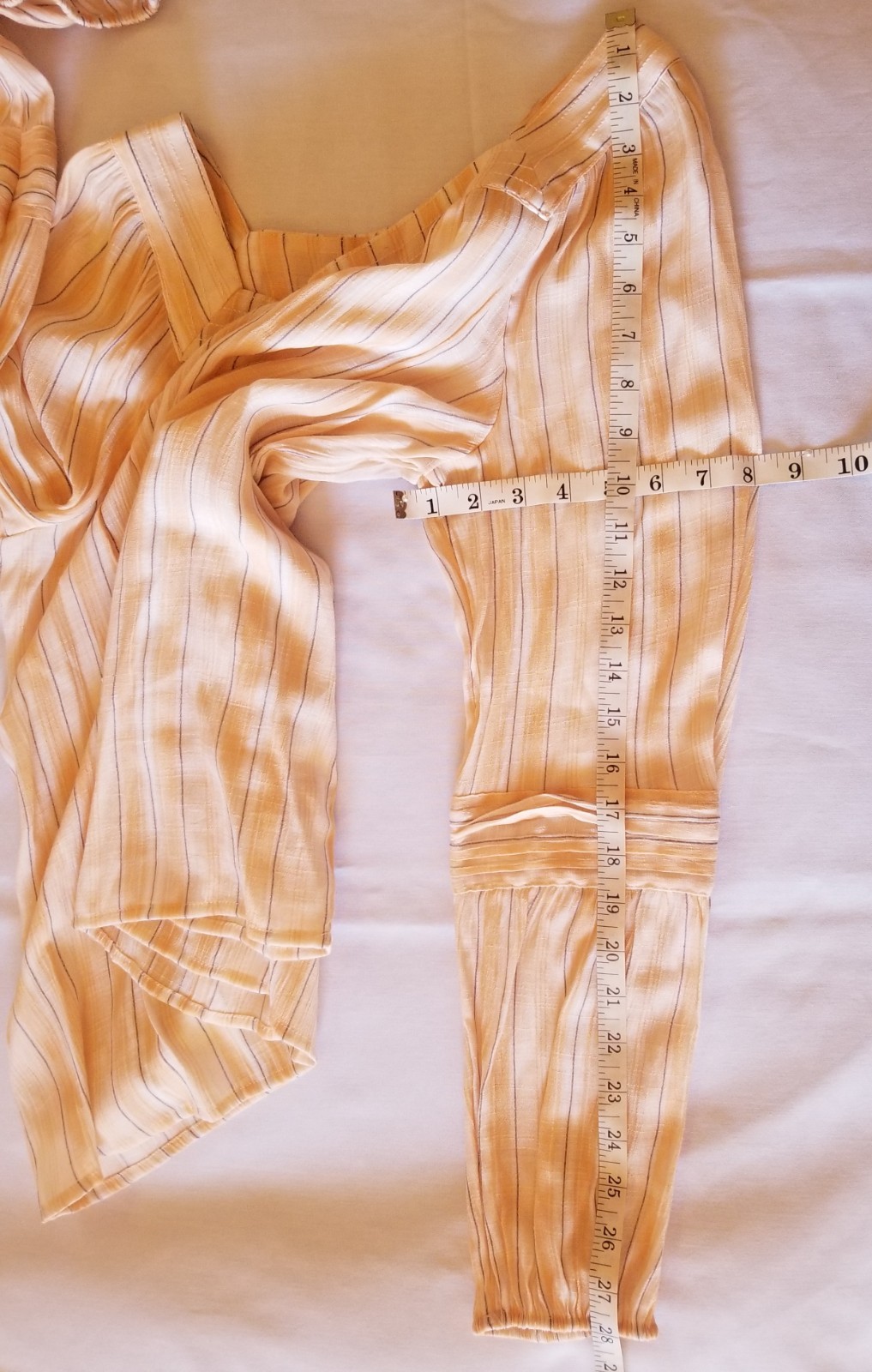 LC Lauren Conrad Peasant Blouse Peach Colored with Gray Pin Stripes Sz L Boho