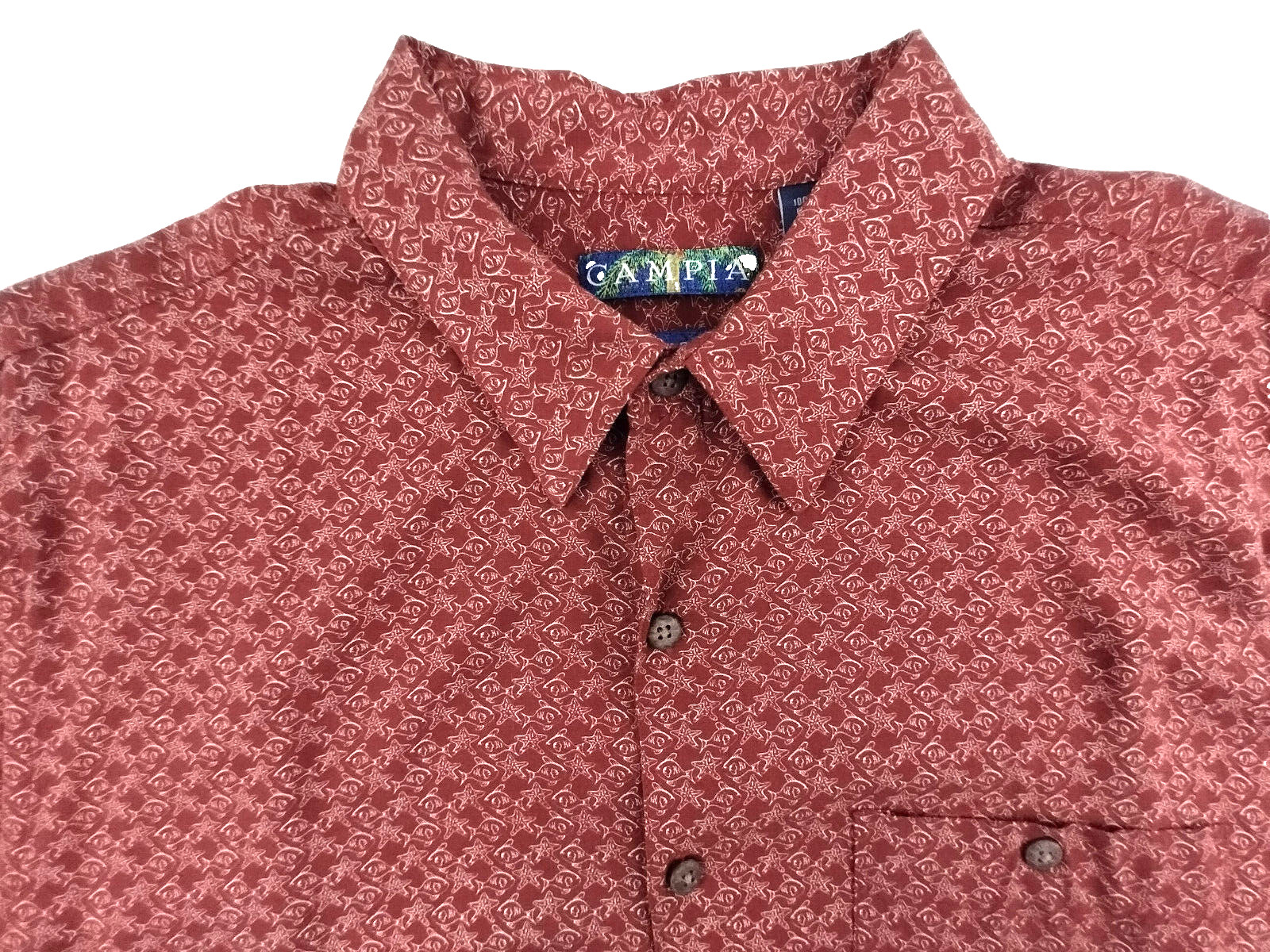 Shirt Cambia Casual Button Down Lightweight Cool Rayon Easy Care Marine Theme