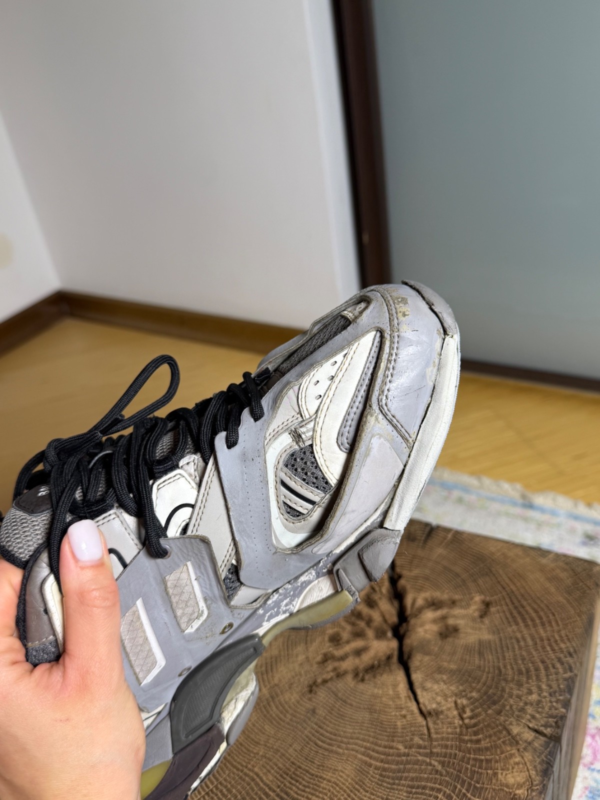 Balenciaga Grey/White Mesh and Leather Track Sneakers Size 43EU