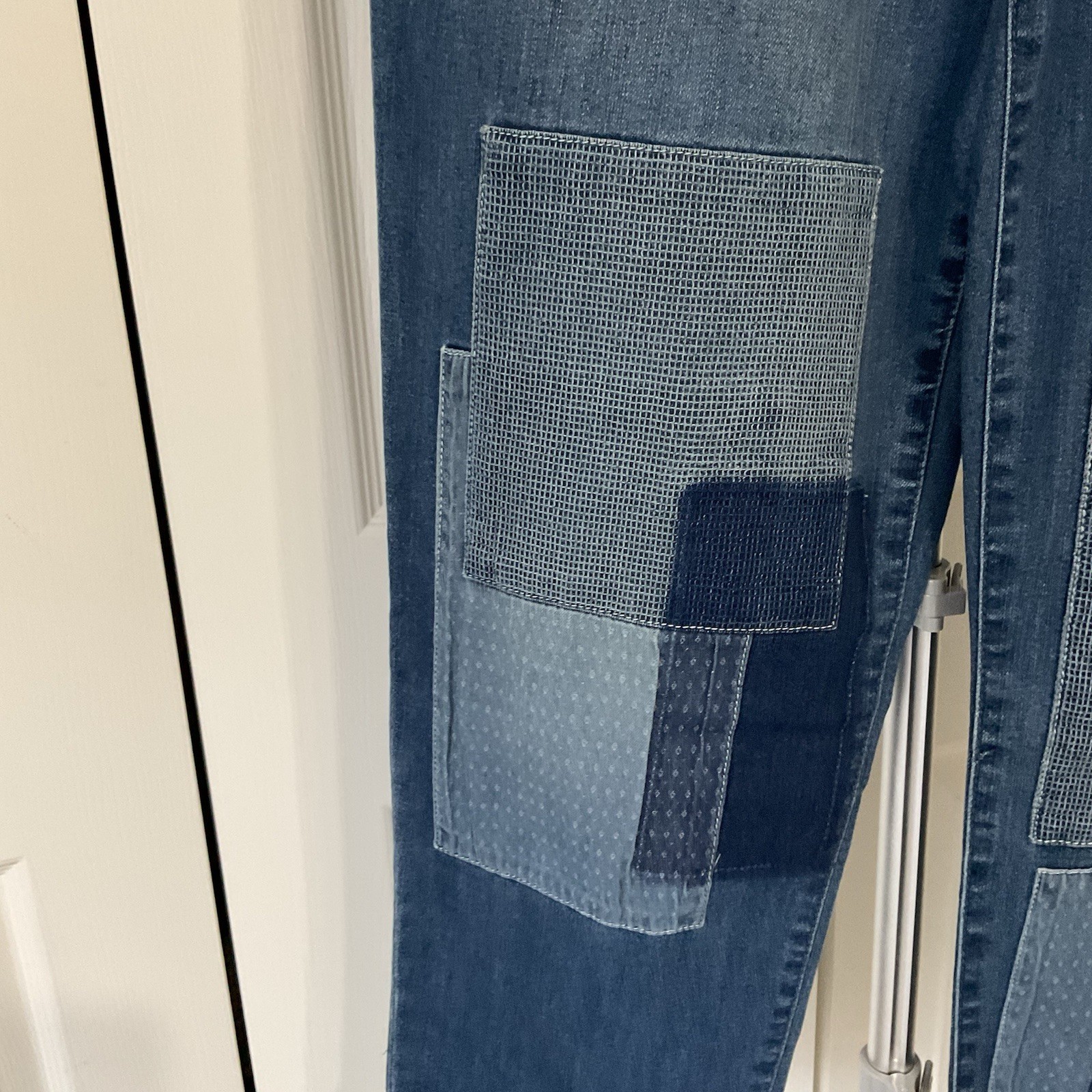 Logo by Lori Goldstein boyfriend Jeans Womens 11 Blue Medium Wash Patchwork