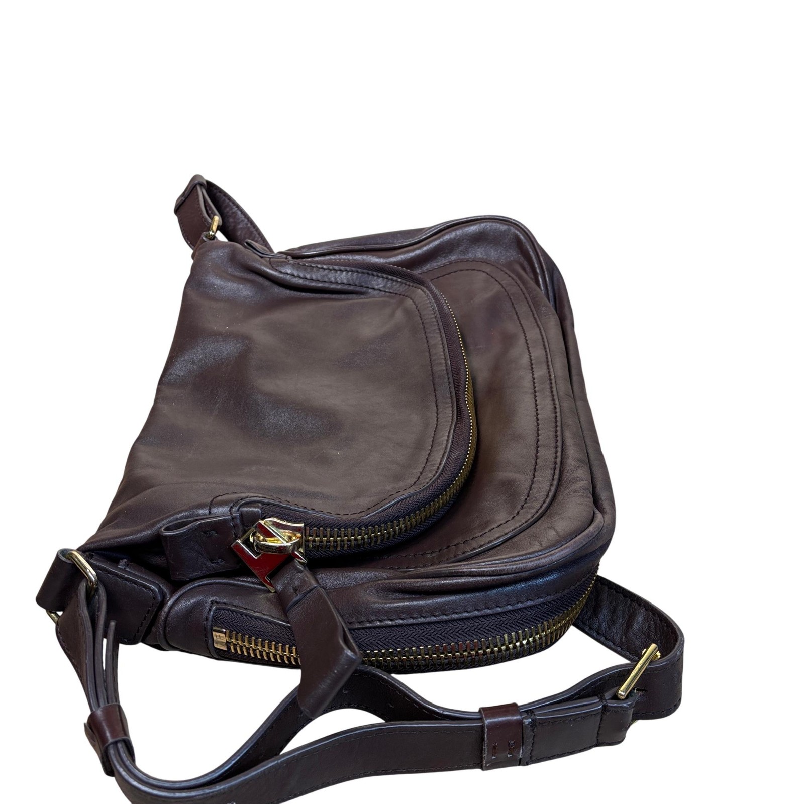 Tom Ford Jennifer Large Brown Calfskin Leather Crossbody Bag 14.25″L/4″W/11″H