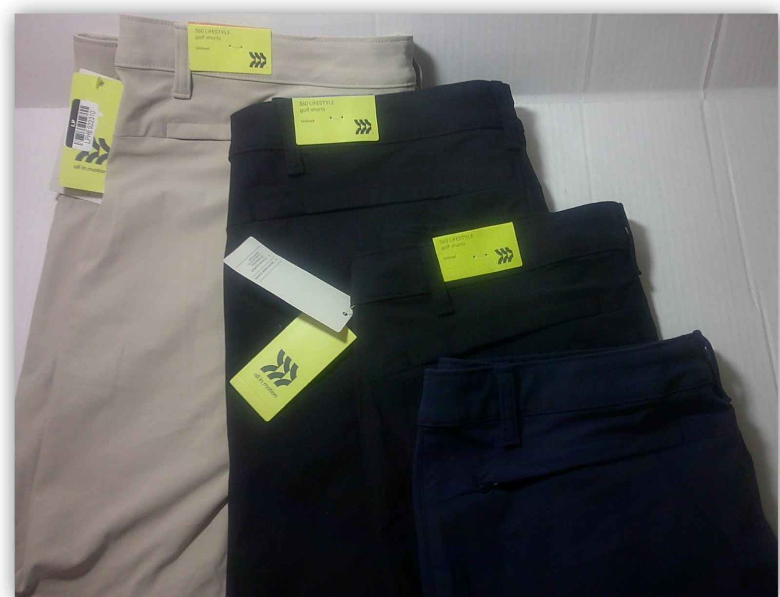360 Lifestyle GOLF Short All in Motion NAVY KHAKI BLACK 2 Zip Pockets 32” – 40”